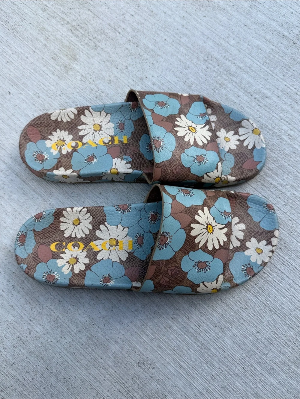 COACH Udele Floral Sport Slide Blue/ Brown Women’s Size 7